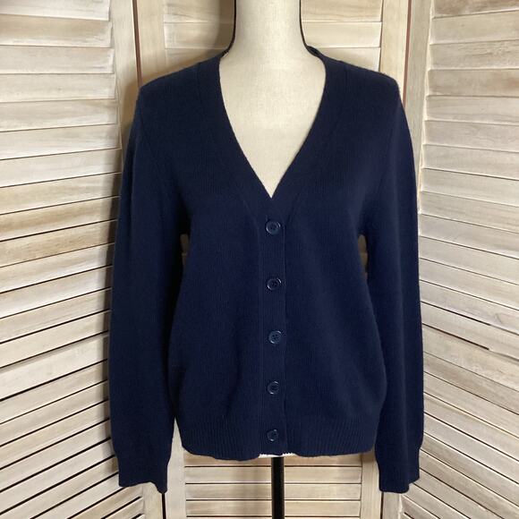 Jumper 1234 Navy Heather Gray Elbow Patch V Neck Cashmere Cardigan 2 M - Picture 1 of 11